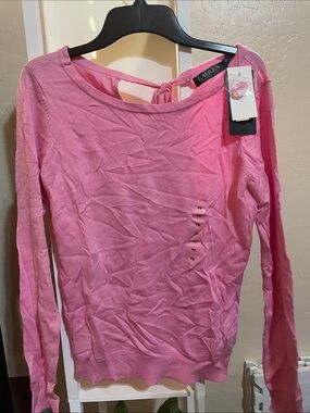 Lauren Ralph Lauren Pink Long Sleeve Boatneck Top with Back Tie